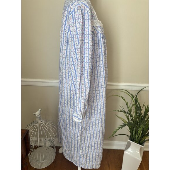 Lanz Of Salzburg Womens Size L Blue Floral Hearts Cotton Nightgown Long Sleeve - Picture 6 of 11